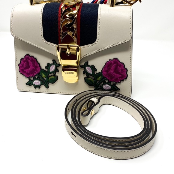 GUCCI Sylvie Calfskin Embroidered Shoulder Bag - Picture 7 of 15